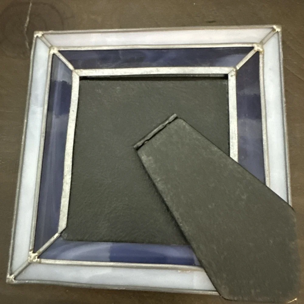 Vintage Stained Glass Picture Frame Purple 3.5